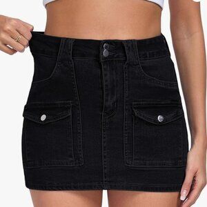 Aotasely NEW with TAGS Black Mini Skirt with Front Pockets Soft Jean Feel Size L
